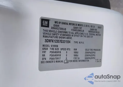 2007 Chevrolet Avalanche 1500 Lt from USA, damaged, VIN 3GNFK12357G321594